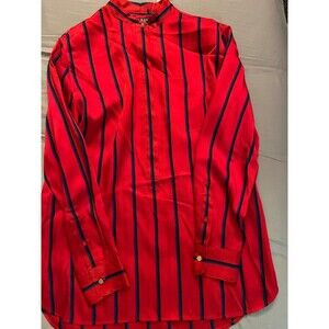 Lauren Ralph Lauren Red Button up Long Sleeve Blouse Blue White Stripes NWT